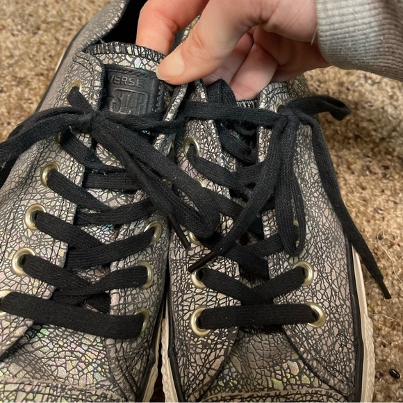 Converse All Star Multicolor Silver Shimmer Opal Cracked Leather Sneakers SZ 7 - Picture 9 of 12